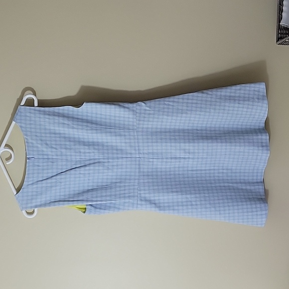 Sara Battaglia Checked Stretch Cotton Cloque A-Line Sleeveless Dress Blue sz 46 - Picture 7 of 7